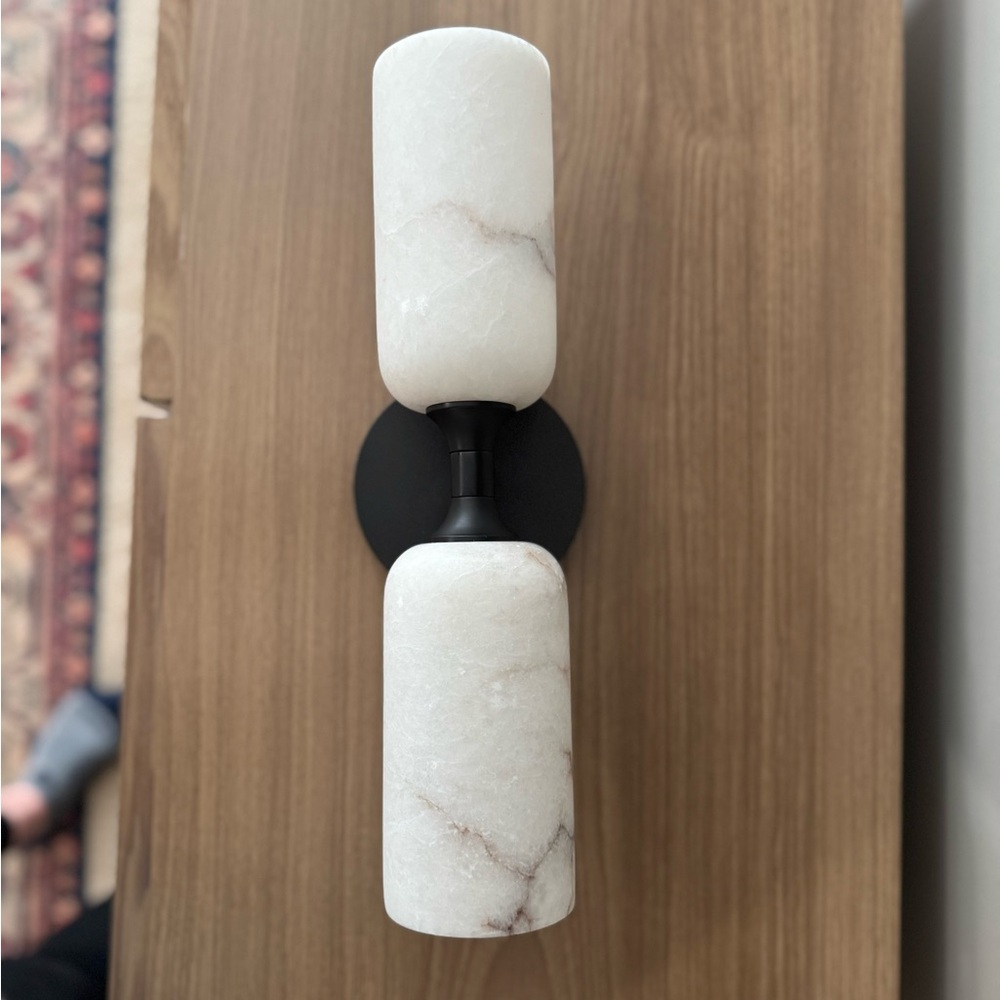 Elegant Alabaster and Black Brass Wall Sconce. New in box!